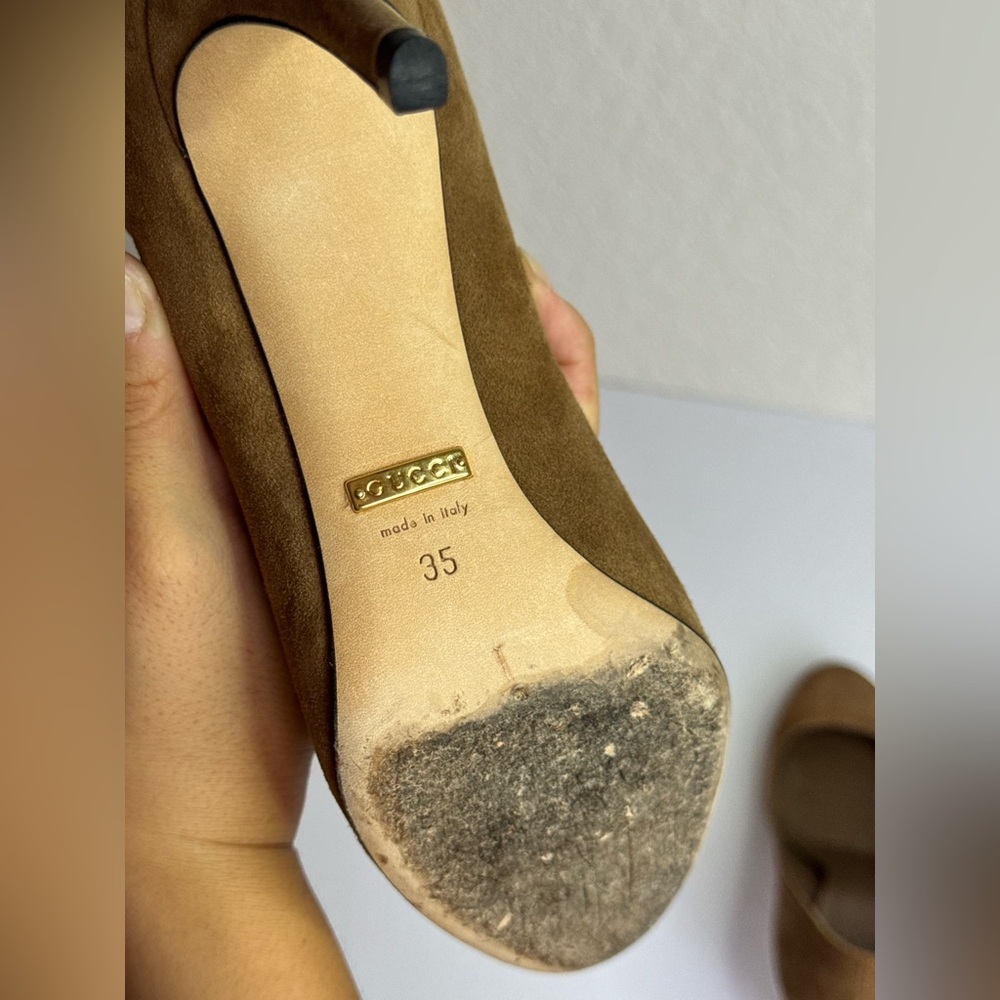 GUCCI Pumps Heel Suede Brown Size EU 35 - Picture 6 of 11